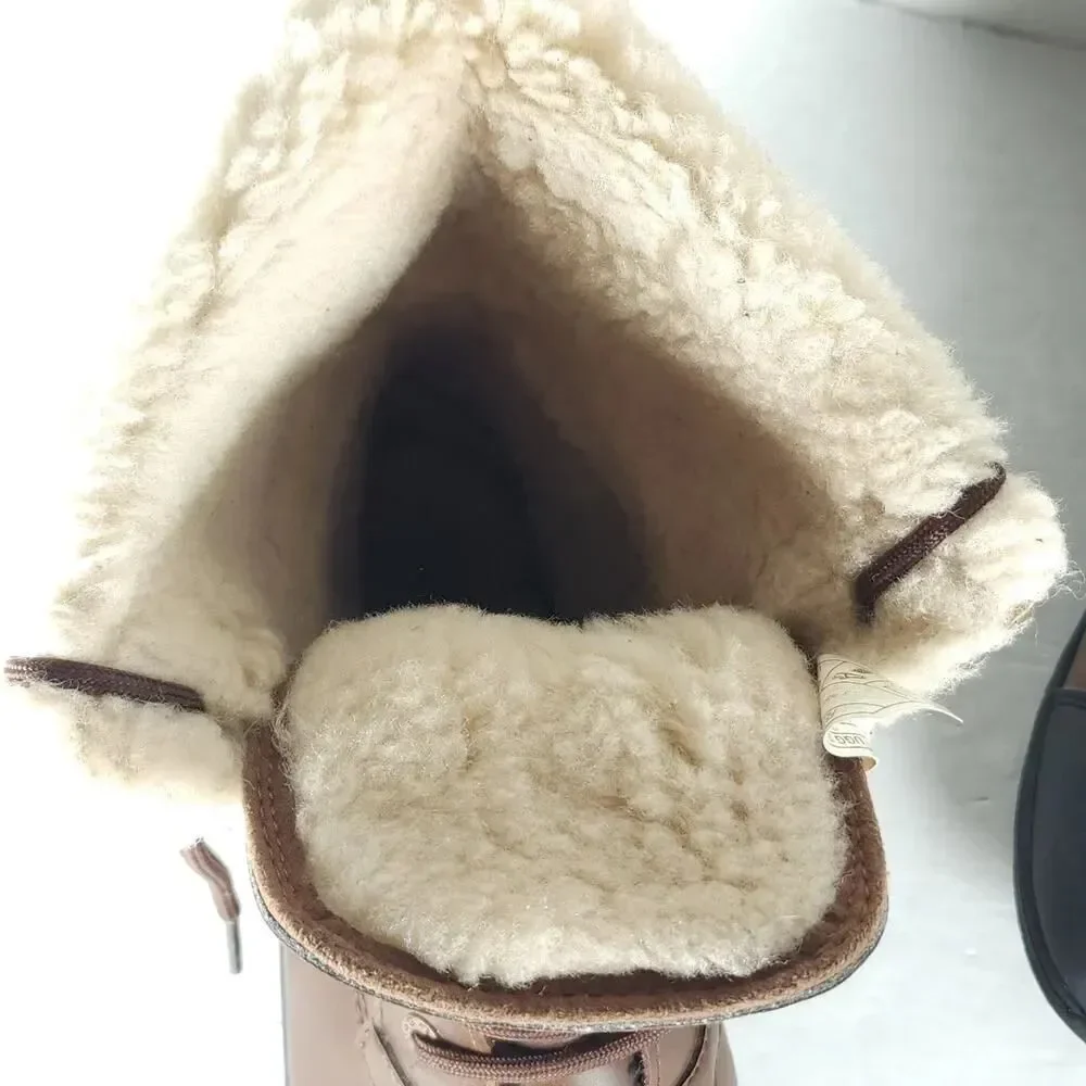 UGG Butte Il Youth US6 /W US7 Brown Leather Sheepskin Lined Lace Up Winter Boots